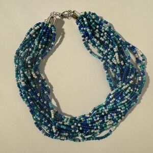 Blue and Green Multi-Strand Beaded Necklace